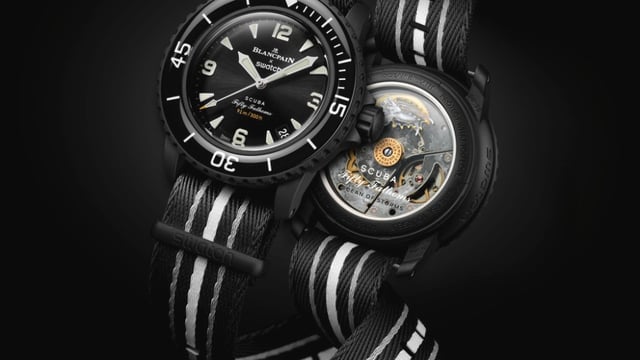 The latest Swatch x Blancpain launch dubbed "Ocean of Storms."
