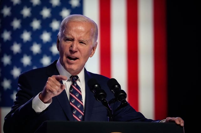 U.S. President Joe Biden speaks during a campaign event at Montgomery County Community College.