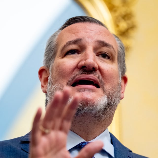 Senator Ted Cruz speaking at a news conference to unveil the Take It Down Act to protect victims against non-consensual intimate image abuse, on Capitol Hill on June 18, 2024 in Washington, D.C. Cruz was outraised by Democratic rival Colin Allred in the second quarter of 2024 according to campaign finance fillings.