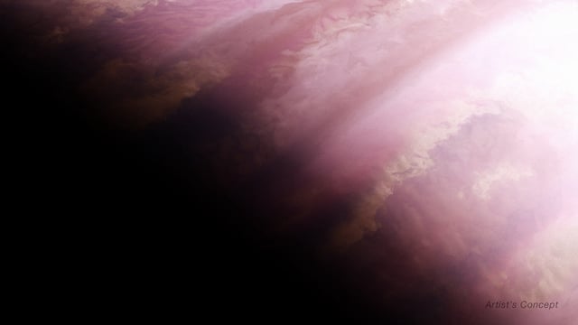 This artist’s concept shows what the exoplanet WASP-39 b could look like based on indirect transit observations from NASA’s James Webb Space Telescope as well as other space- and ground-based telescopes. Data collected by Webb’s NIRSpec (Near-Infrared Spectrograph) show variations between the eternal morning and evening atmosphere of the planet. Credit: NASA, ESA, CSA, R. Crawford (STScI)