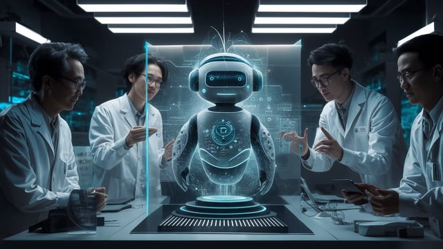 AI impression of Hong Kong researchers developing AI / Hong Kong is testing its own AI chatbot program.