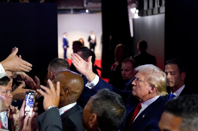 Former US President Donald Trump exits after attending the Republican National Convention (RNC) at the Fiserv Forum in Milwaukee, Wisconsin, US, on July 15, 2024.