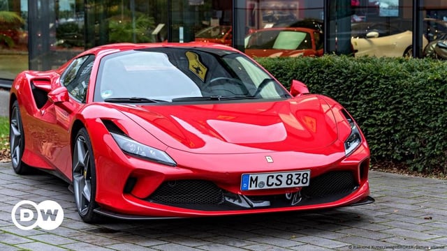 A Ferrari F8 at a dealership in Germany