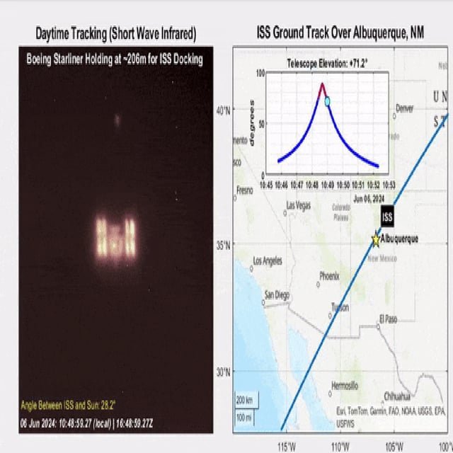 Watch the Boeing telescope system track the ISS over the U.S. – Mexico border from more than 259 miles away.