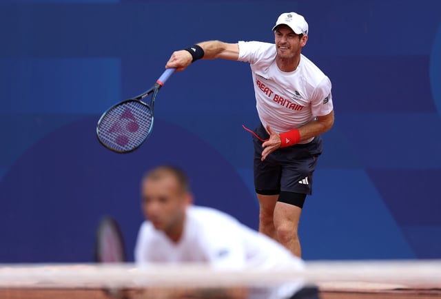 PARIS, FRANCE - JULY 24: Andy Murray of Team Great Britain serves during the Tennis training session ahead of the Paris 2024 Olympic Games at Roland Garros on July 24, 2024 in Paris, France. (Photo by Clive Brunskill/Getty Images)