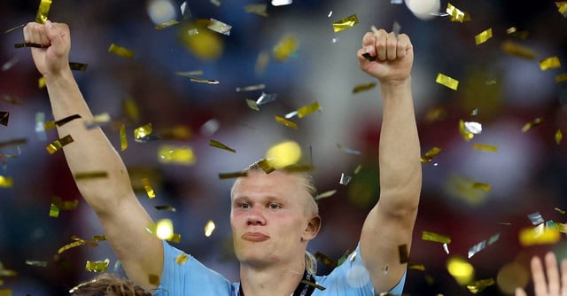 Soccer Football - UEFA Super Cup - Manchester City v Sevilla - Georgios Karaiskakis Stadium, Athens, Greece - August 16, 2023 Manchester City's Erling Braut Haaland celebrates after winning the UEFA Super Cup REUTERS/Alkis Konstantinidis/File photo