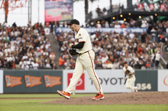 San Francisco Giants starting pitcher Blake Snell (7) ends the top of the 6th inning with his 15th strikeout during an MLB game against the Colorado Rockies at Oracle Park in San Francisco, Saturday, July 27, 2024. This was the first game of a doubleheader.