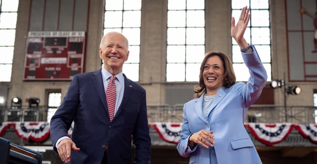 President Joe Biden and Vice President Kamala Harris are seen here at a campaign rally on May 29 in Philadelphia. (Andrew Harnik/Getty Images)