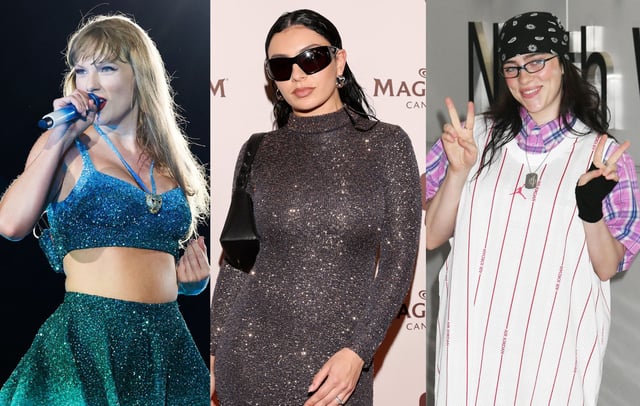 Taylor Swift, Charli XCX and Billie Eilish in 2024. CREDIT: Zunino Celotto, Arnold Jerocki and Jun Sato/Getty Images