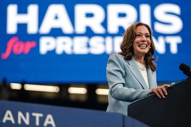 Vice President Kamala Harris speaks at a campaign rally in Atlanta on July 30, 2024.