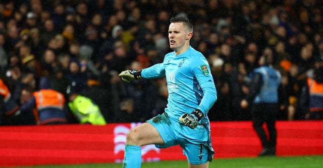 Soccer Football - Carabao Cup - Quarter Final - Nottingham Forest v Wolverhampton Wanderers - The City Ground, Nottingham, Britain - January 11, 2023 Nottingham Forest's Dean Henderson celebrates after winning the penalty shootout REUTERS/Molly Darlington/File photo