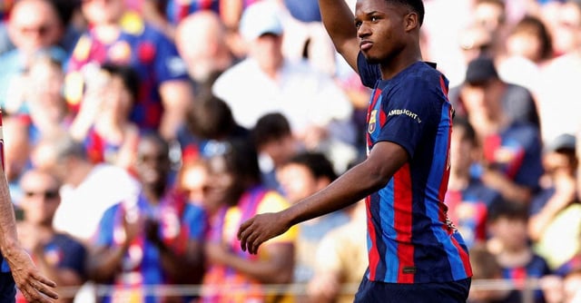 Soccer Football - LaLiga - FC Barcelona v RCD Mallorca - Camp Nou, Barcelona, Spain - May 28, 2023 FC Barcelona's Ansu Fati celebrates scoring their second goal REUTERS/Albert Gea/File Photo