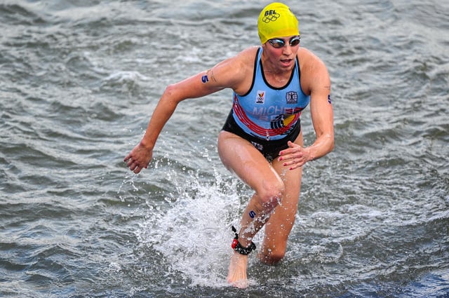 Belgian Claire Michel pictured in action during the women's individual triathlon race at the Paris 2024 Olympic Games, on July 31.