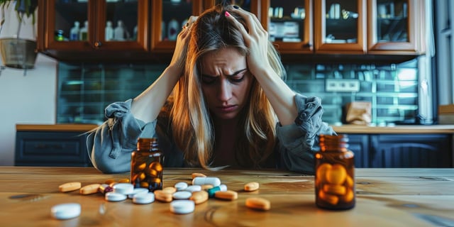 Desperate Woman Struggling with Addiction in Darkness