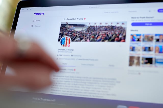 The Truth Social website on a laptop arranged in New York, US, on Friday, March 22, 2024.