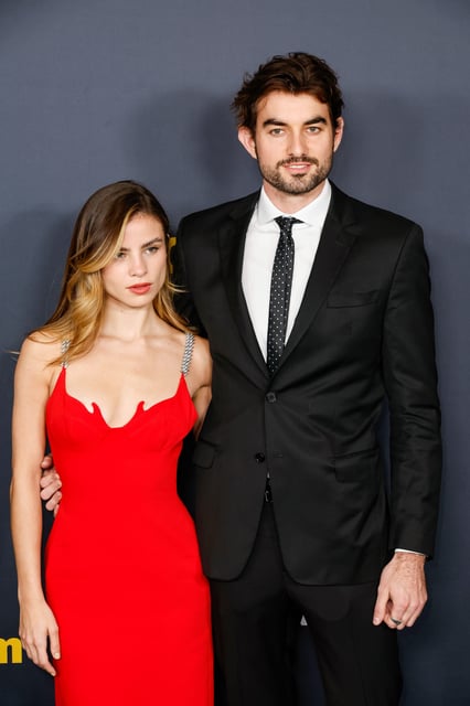 The newly-engaged Giulia Be and Conor Kennedy attend the Season 12 premiere of HBO's "Curb Your Enthusiasm" on Jan. 30, 2024 in Los Angeles.