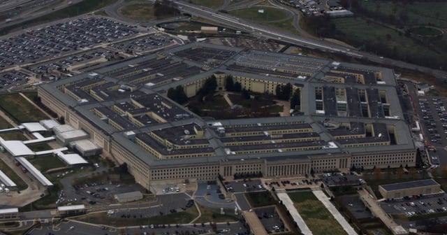 The Pentagon is seen from a flight taking off from Ronald Reagan Washington National Airport on November 29, 2022 in Arlington, Virginia. (Alex Wong / Getty Images)