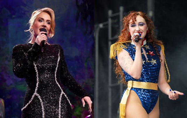 Adele, Chappell Roan. Credits: Kevin Mazur/Getty Images and Dana Jacobs/WireImage