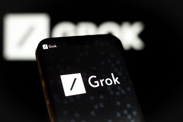 The Grok AI logo is seen in this photo illustration taken on 06 November, 2023.