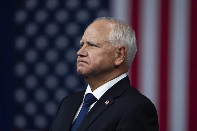 UNITED STATES - AUGUST 6: Minnesota Gov. Tim Walz, the running mate of Vice President Kamala Harris, Democratic nominee for president, attends a rally to kick off their campaign at the Liacouras Center in Philadelphia, Pa., on Tuesday, August 6, 2024. (Tom Williams/CQ Roll Call via AP Images)