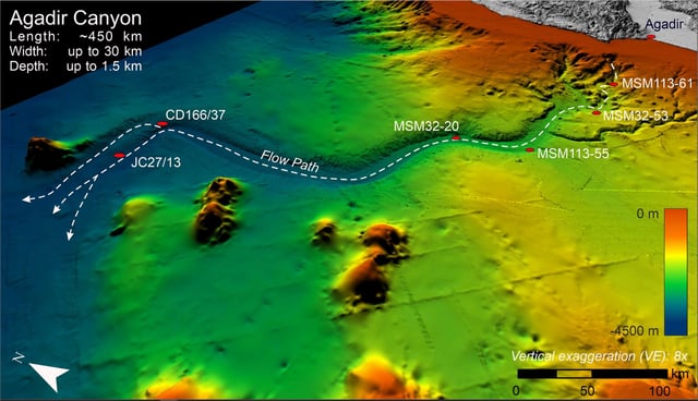 3D image of giant underwater avalanche which took place nearly 60,000 years ago in the Agadir Canyon. Credit: Dr. Christoph Bottner, Aarhus University