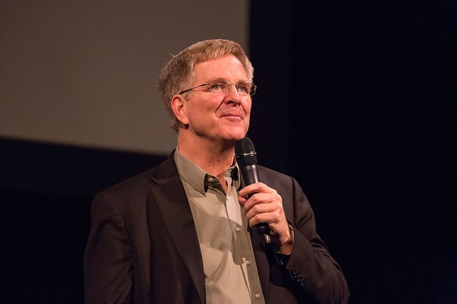 Travel author Rick Steves speaks on stage in Austin, Texas, on December 3, 2014.