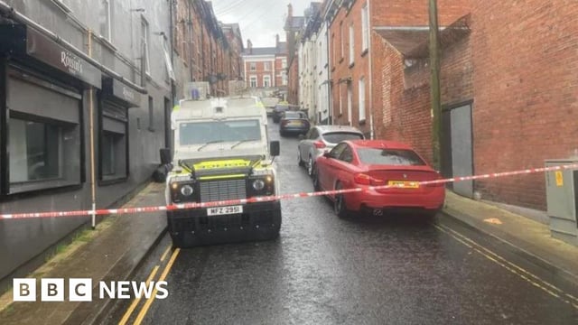 Police vehicles pictured at the scene following the fire in Harvey Street