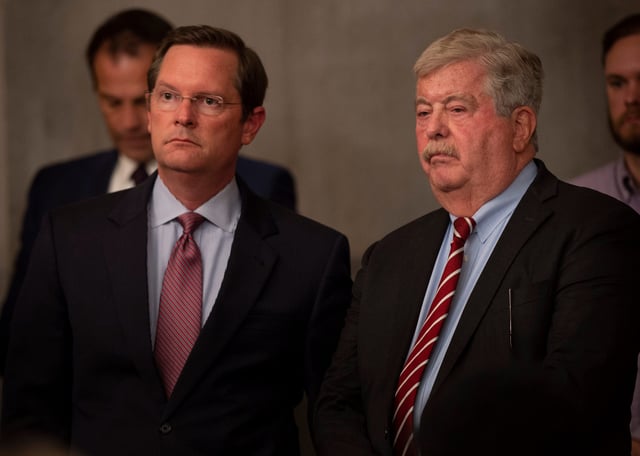 House Speaker Cameron Sexton, R-Crossville, left, and Lt. Gov. Randy McNally, R-Oak Ridge, say they will work to withhold state sales tax revenue from cities and counties that push politically motivated ordinances and ballot measures.