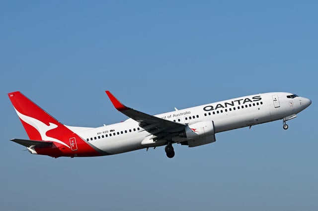 A Qantas plane is departing Melbourne Airport in Melbourne, Australia, on July 31, 2024.