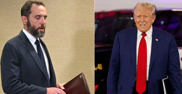 Special Counsel Jack Smith (L) in Washington, D.C., on June 9, 2023, and former President Donald Trump (R) in Howell, Michigan, on Aug. 20, 2024. (Mandel Ngan and Jeff Kowalsky/AFP via Getty Images)