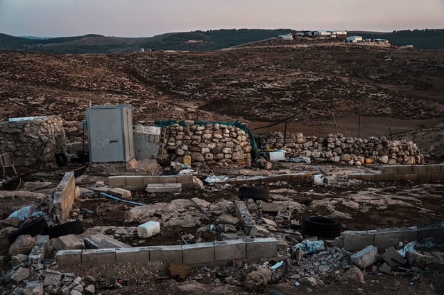 A Palestinian home sits abandoned after its inhabitants left due to repeated instances of Israeli settler violence and harassment in the Palestinian village of Khirbet Zanuta, Occupied West Bank in November 2023.