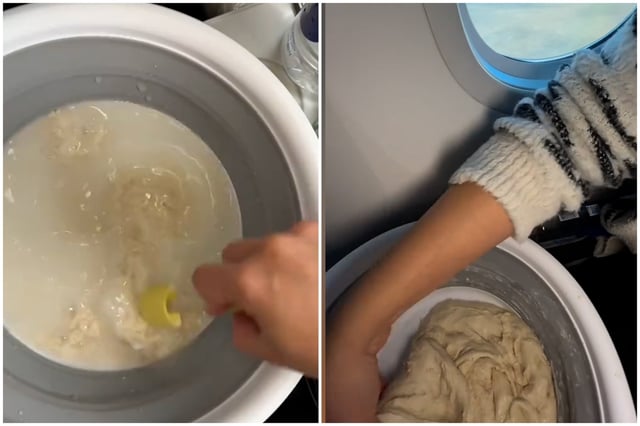 Passenger making sourdough bread on plane.