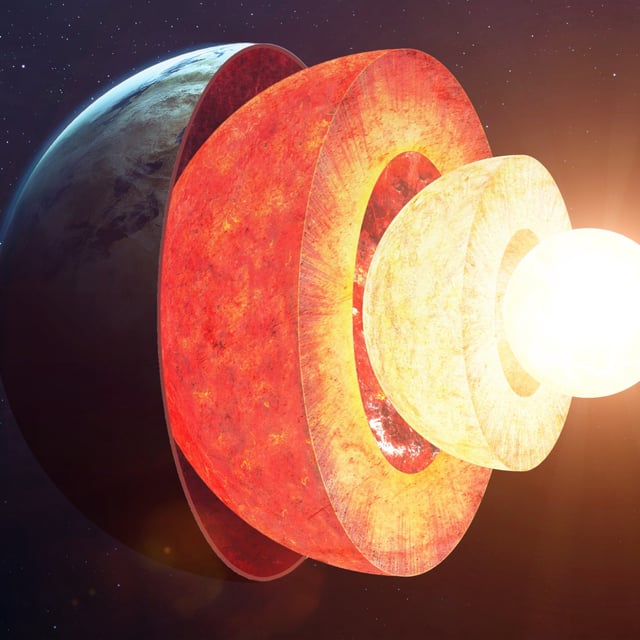 A cross section of Earth. Our planet consists of several layers: a solid inner core, a liquid outer core, the mantle, and finally, the crust.