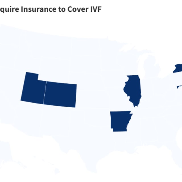 The map shows which states require IVF insurance coverage.