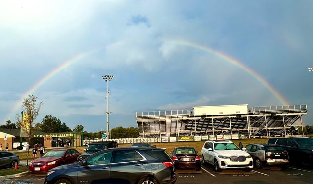 This rainbow can be seen over the Princeton at Sycamore high school football game Friday, Aug. 30, 2024.