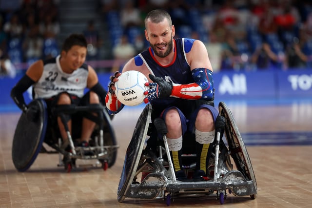 Josh Wheeler of Team United States controls the ball during the gold medal game during the Paris Summer Paralympic Games.