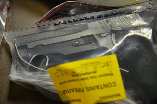 This 2015 file photo shows a seized gun on display during a press conference in Washington, DC.