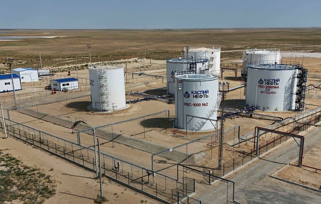 A drone view shows tanks at the Airankol oil field operated by Caspiy Neft in the Atyrau Region, Kazakhstan August 22, 2024.