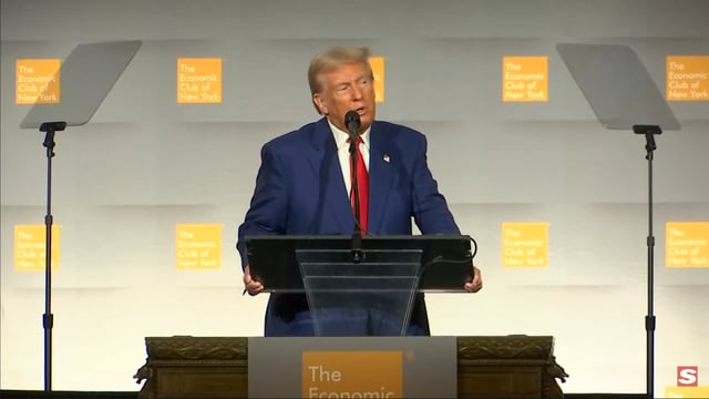 Donald Trump giving a speech.