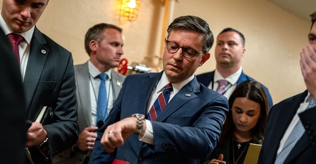 Speaker of the House Mike Johnson, R-La., is seen here at the Capitol on July 23. (Kent Nishimura/Getty Images)