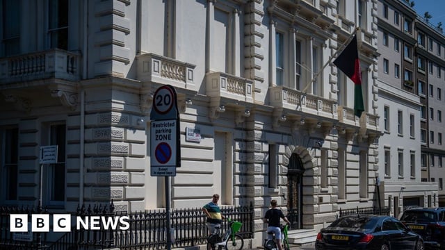 Cars parked outside the Afghanistan embassy in London