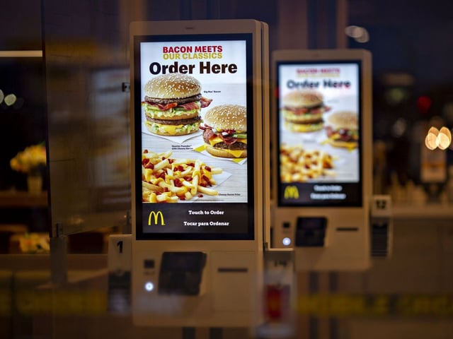 Kiosks inside a McDonalds Corp. restaurant in Peru, Illinois, U.S.
