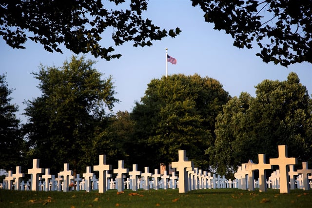 The 65.5-acre cemetery honors about 10,000 US soldiers who died in World War II.