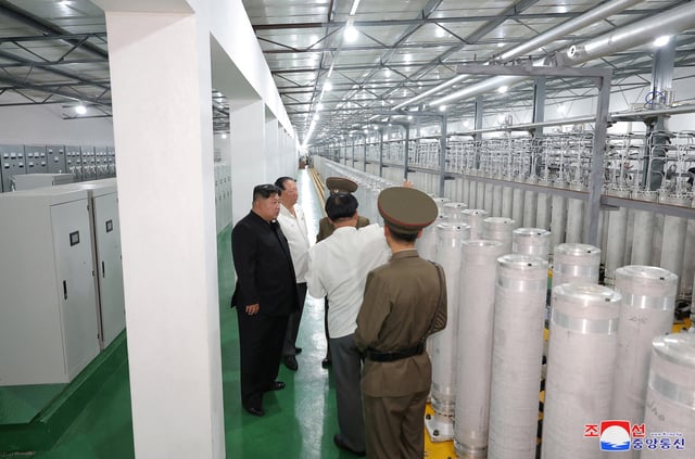 North Korean leader Kim Jong Un tours facilities during a visit to the Nuclear Weapons Institute and the production base of weapon-grade nuclear materials at an undisclosed location in North Korea, in this photo released by North Korea's official Korean Central News Agency September 13, 2024.    KCNA via REUTERS