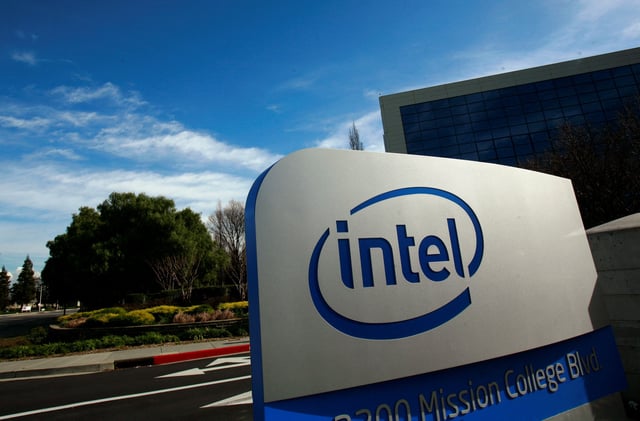 A sign is shown at the entrance to the headquarters of Intel Corporation in Santa Clara, California February 2, 2010.  REUTERS/Robert Galbraith/File Photo
