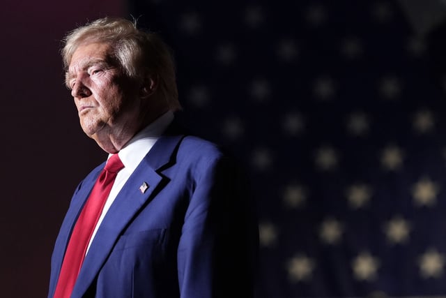 Republican presidential nominee former President Donald Trump speaks during a campaign event at the World Market Center, Friday, Sept.13, 2024, in Las Vegas.