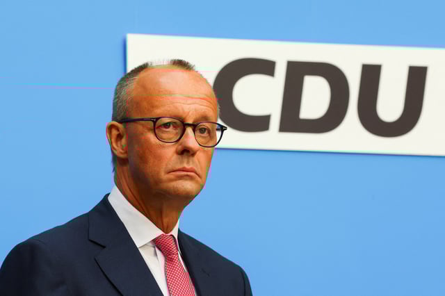 Christian Democratic Union (CDU) leader Friedrich Merz looks on during a press conference with Bavarian State Prime Minister Markus Soeder of the Christian Social Union (CSU) in Berlin, Germany, September 17, 2024.  REUTERS/Fabrizio Bensch/File Photo