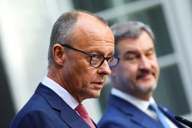 Christian Democratic Union (CDU) leader Friedrich Merz speaks during a press conference with Bavarian State Prime Minister Markus Soeder of the Christian Social Union (CSU) in Berlin, Germany, September 17, 2024.  REUTERS/Fabrizio Bensch
