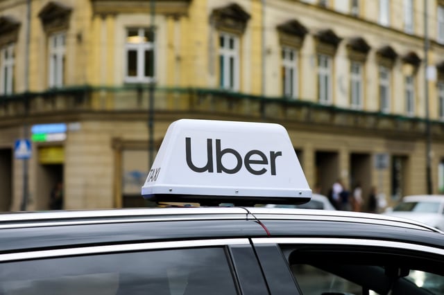 Uber is driving on the road in Krakow, Poland, on July 4, 2024. (Photo by Klaudia Radecka/NurPhoto)