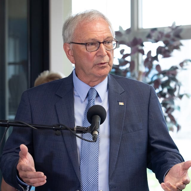 New Brunswick Premier Blaine Higgs makes a harmonized sales tax (HST) announcement in Moncton, N.B., on Thursday, July 18, 2024. Progressive Conservative Premier Blaine Higgs has said he plans this morning to seek approval from Lt.-Gov. Brenda Murphy to dissolve the legislature. THE CANADIAN PRESS/Ron Ward